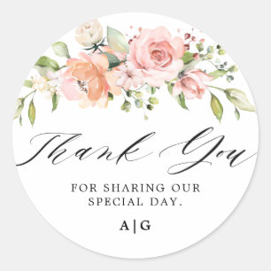 Pastel Pink Blush Rose Botanische Hochzeit mit flo Runder Aufkleber