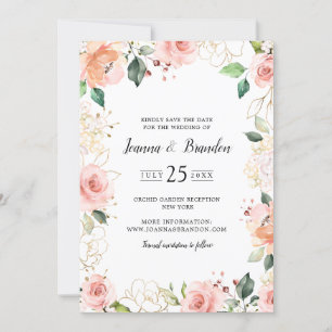 Pastel Pink Blush Rose Botanische Hochzeit mit flo Save The Date