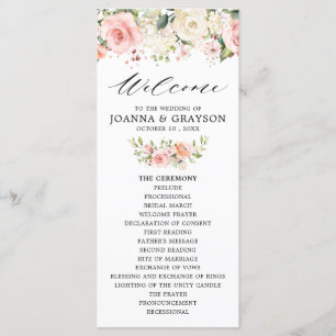 Pastel Pink Blush Rose Botanische Hochzeit Programm