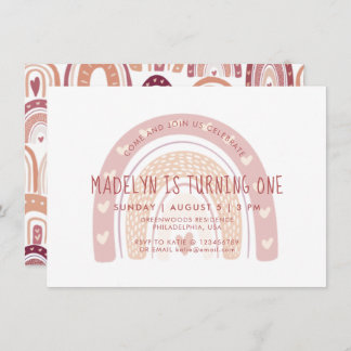 Pastel Pink Boho Rainbow Erster Geburtstag Einladung