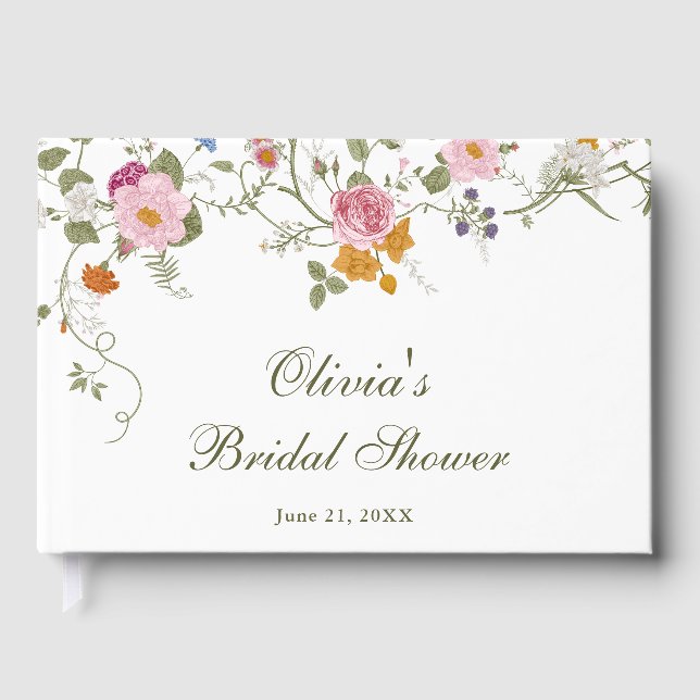 Pastel Pink Boho Wildblume Brautparty Gästebuch (Vorderseite)