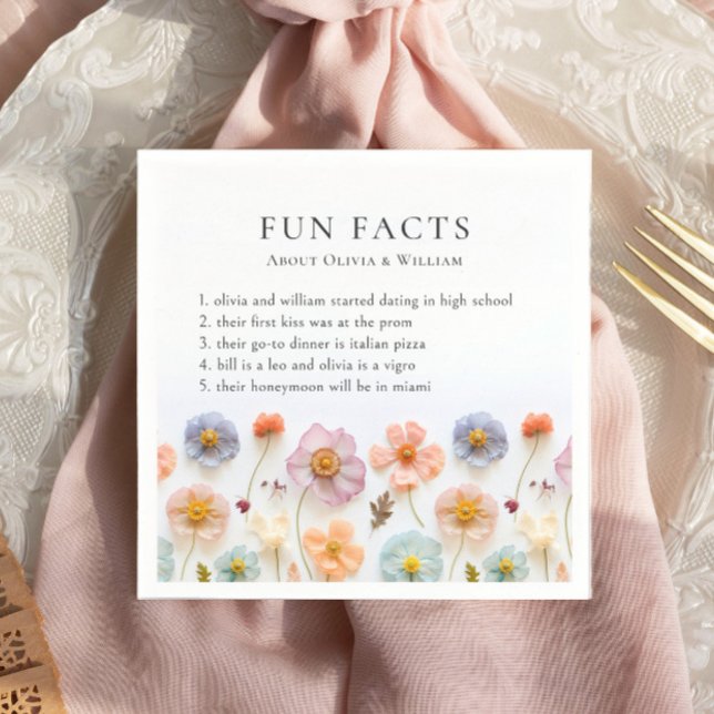 Pastel Pink Boho Wildblume Fun Fakten Hochzeit Serviette (Von Creator hochgeladen)