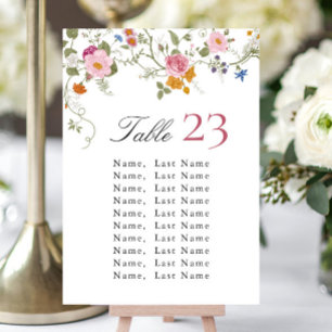 Pastel Pink Boho Wildblume Wedding Tischnummer