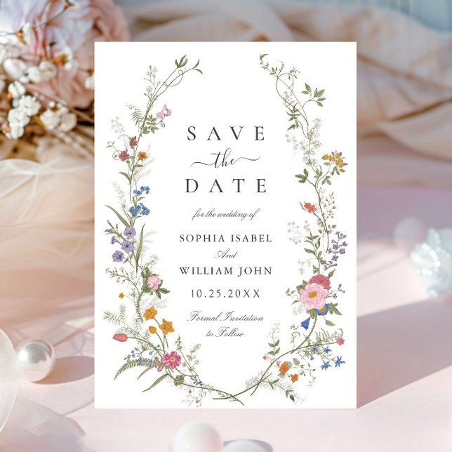 Pastel Pink Boho Wildblumen Blumenzehen Save The Date (Von Creator hochgeladen)
