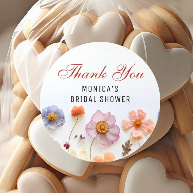 Pastel Pink Boho Wildblumen Brautparty Runder Aufkleber (Von Creator hochgeladen)