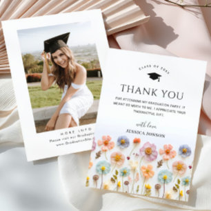 Pastel Pink Boho Wildblumen FOTO Abschluss Dankeskarte