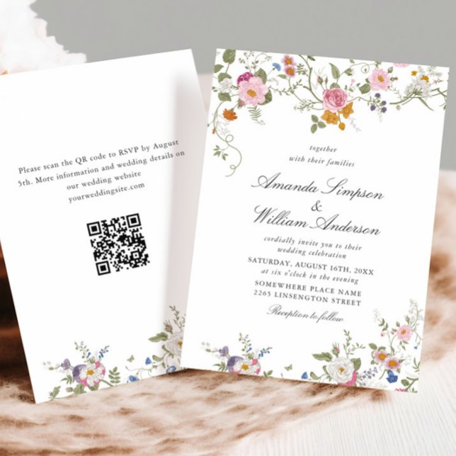 Pastel Pink Boho Wildblumen Hochzeit QR Einladung (Von Creator hochgeladen)