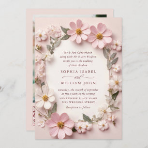 Pastel Pink Boho Wildblumen Hochzeiten QR-Code-Fot Einladung