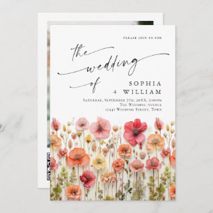 Pastel Pink Boho Wildblumen Hochzeiten QR-Code-Fot Einladung