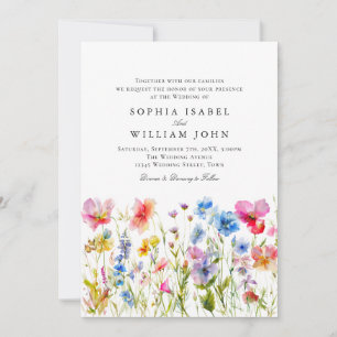 Pastel Pink Boho Wildblumen Hochzeiten QR-Code-Fot Einladung