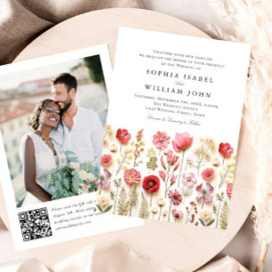 Pastel Pink Boho Wildblumen Hochzeiten QR-Code-Fot Einladung