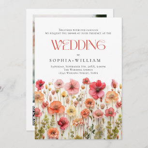 Pastel Pink Boho Wildblumen Hochzeiten QR-Code-Fot Einladung
