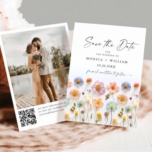 Pastel Pink Boho Wildblumen Hochzeiten QR-Code-Fot Save The Date (Von Creator hochgeladen)