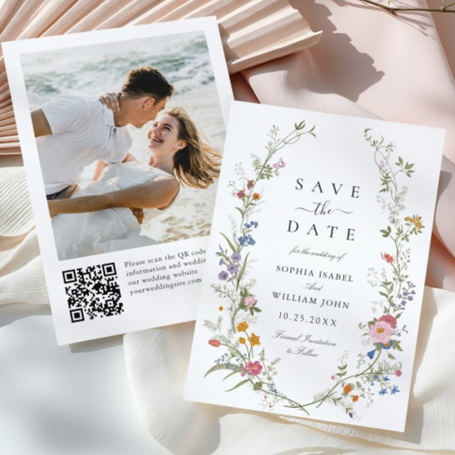 Pastel Pink Boho Wildblumen Hochzeiten QR-Code-Fot Save The Date (Von Creator hochgeladen)