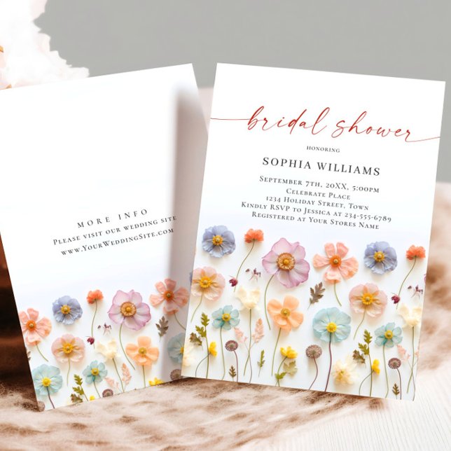 Pastel Pink Boho Wilde Blume Brautparty Einladung (Von Creator hochgeladen)