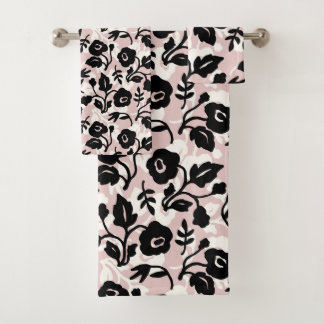 Pastel Pink Botanische Pflanze Moderne Blumenbezei Badhandtuch Set