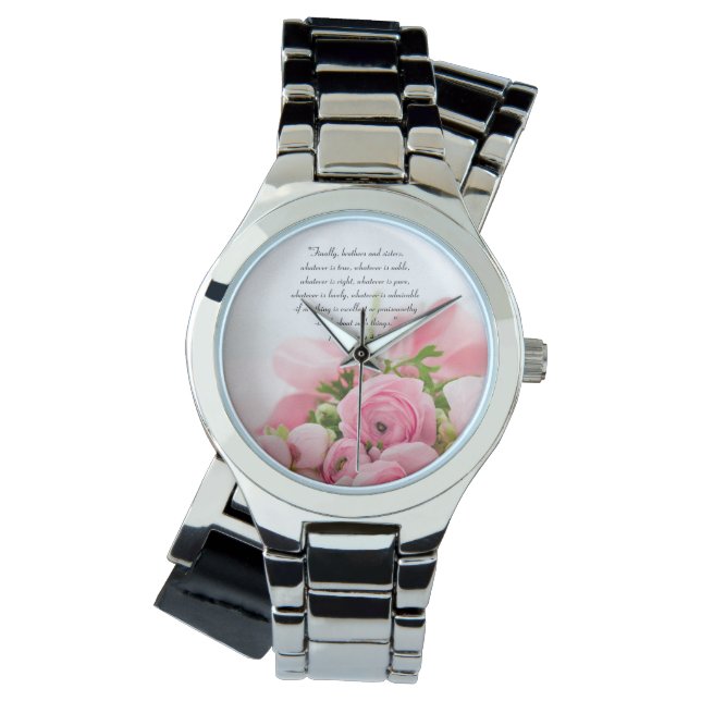 Pastel Pink Bouquet von Blume Bibelverse Armbanduhr (Vorderseite)