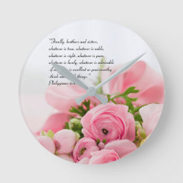 Pastel Pink Bouquet von Blume Bibelverse Runde Wanduhr