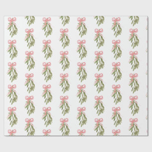 Pastel Pink Bow auf Weihnachten Mistletoe Geschenk Geschenkpapier