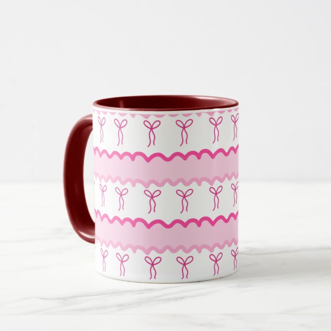 Pastel Pink Bow Seamless Pattern – Cute Aesthetic  Tasse (Vorderseite Links)