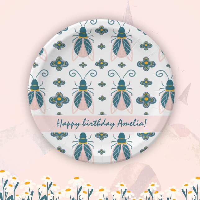 Pastel Pink Bugs Flower Girl Geburtstag Pappteller (Von Creator hochgeladen)