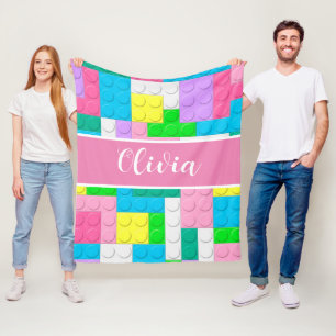 Pastel Pink Building Blocks Custom Girl Fleecedecke
