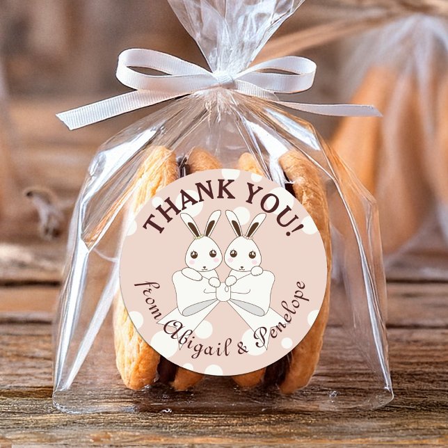 Pastel Pink Bunny Girl Twin Kinderdusche / Geburts Runder Aufkleber (Von Creator hochgeladen)