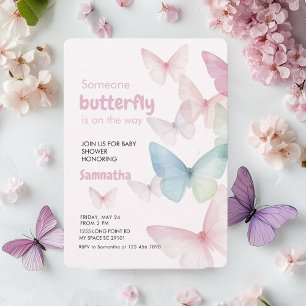 Pastel Pink Butterfly Babydusche Einladung