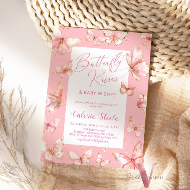 Pastel Pink Butterfly Kinderdusche Einladung (Von Creator hochgeladen)
