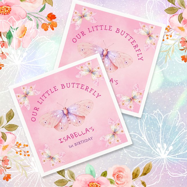Pastel Pink Butterfly Thema Girl's 1. Geburtstag Serviette (Pastel Pink Butterfly Theme Girl's 1st Birthday Napkins
)