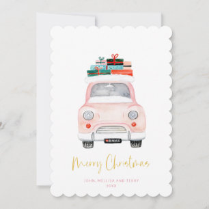 Pastel Pink Car Bauernhof Karo Frohe Weihnachten