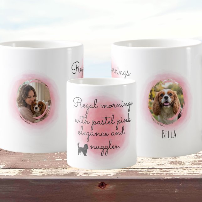 Pastel Pink Cavalier Watercolor Custom Photo Kaffeetasse (Von Creator hochgeladen)