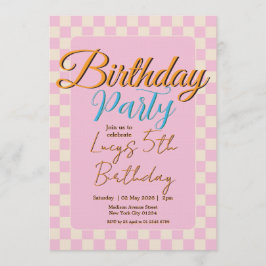 Pastel Pink Checkered Birthday Party Einladung