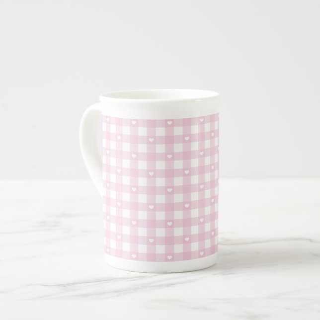 Pastel Pink Checks Prozellantasse (Vorderseite Links)