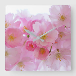 Pastel Pink Cherry Blossoms Quadratische Wanduhr