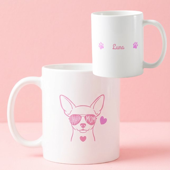 Pastel Pink Chihuahua Custom Name Dog Mom Mug Kaffeetasse (Von Creator hochgeladen)