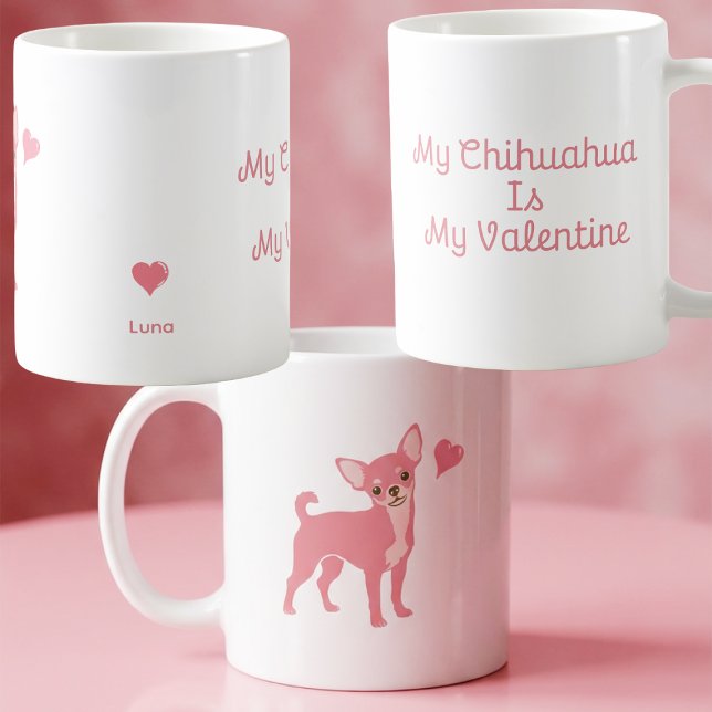 Pastel Pink Chihuahua Valentine Mug, Custom Name Kaffeetasse (Von Creator hochgeladen)