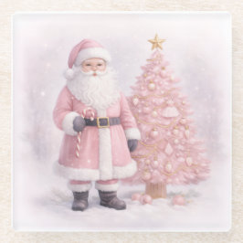 Pastel Pink Christmas Santa Glasuntersetzer