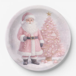 Pastel Pink Christmas Santa Pappteller