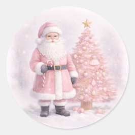 Pastel Pink Christmas Santa Runder Aufkleber
