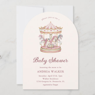Pastel Pink Cute Carousel Girl Baby Shower Arch Einladung