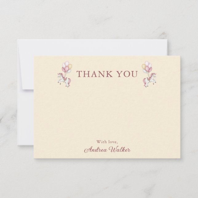 Pastel Pink Cute Carousel Girl Baby Shower Dankeskarte (Vorderseite)