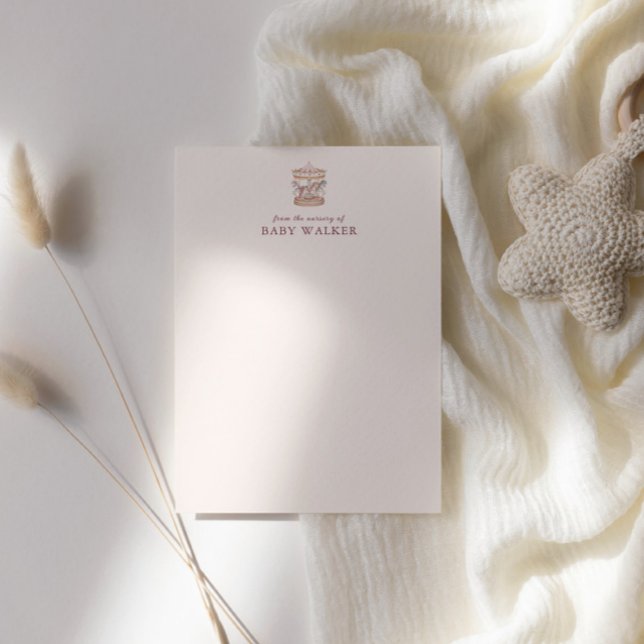 Pastel Pink Cute Carousel Girl Baby Shower  Mitteilungskarte (Von Creator hochgeladen)