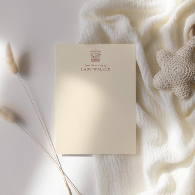 Pastel Pink Cute Carousel Girl Baby Shower  Mitteilungskarte (Von Creator hochgeladen)