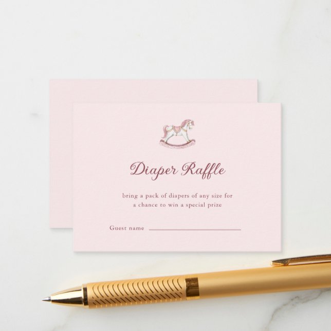 Pastel Pink Cute Girl Baby Shower Diaper Raffle Begleitkarte (Vorderseite/Rückseite Beispiel)