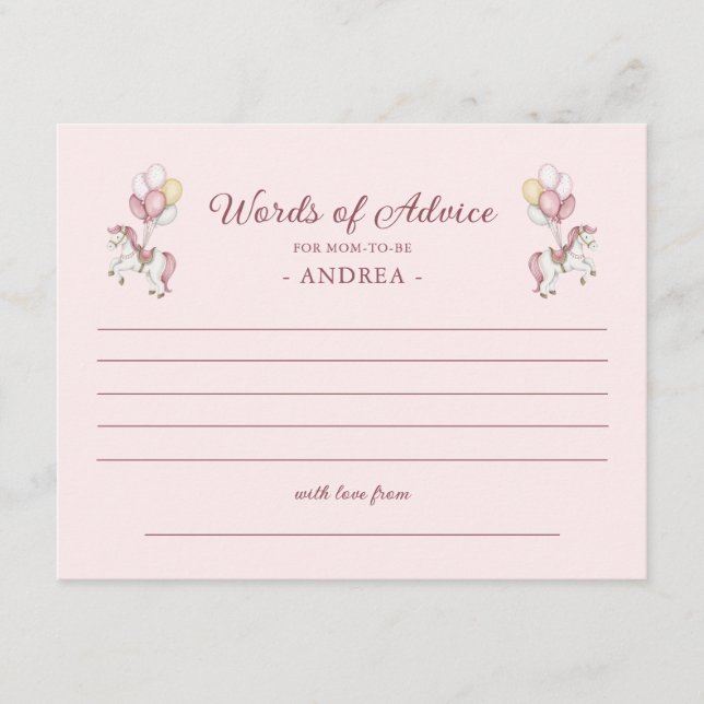 Pastel Pink Cute Girl Baby Shower Words of Advice Begleitkarte (Vorderseite)