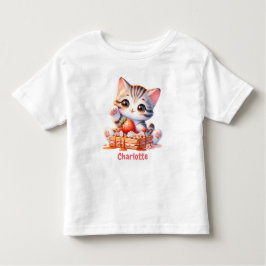 Pastel Pink Cute Kitten with Dessert Waffles Kleinkind T-shirt