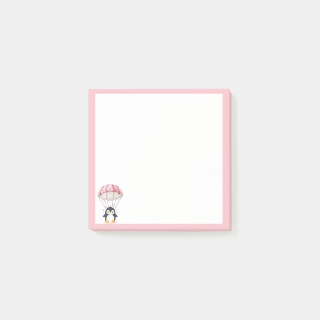 Pastel Pink Cute Penguin Parachute Notes Post-it Klebezettel (Vorderseite)