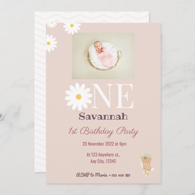 Pastel Pink Daisies zum Geburtstag Einladung (Vorne/Hinten)