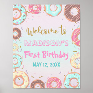 Pastel Pink Donut Geburtstag Erwachsen Party Willk Poster